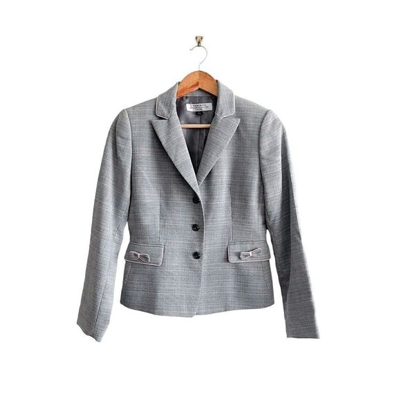 Tahari Arthur Levine Plaid Blazer Jacket Black Pink Bows Women's 2P Rose Buttons - Picture 1 of 9